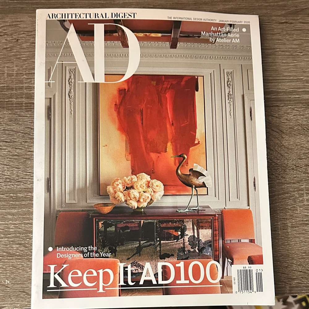 Architectural Digest Magazine with Bold Red Art
